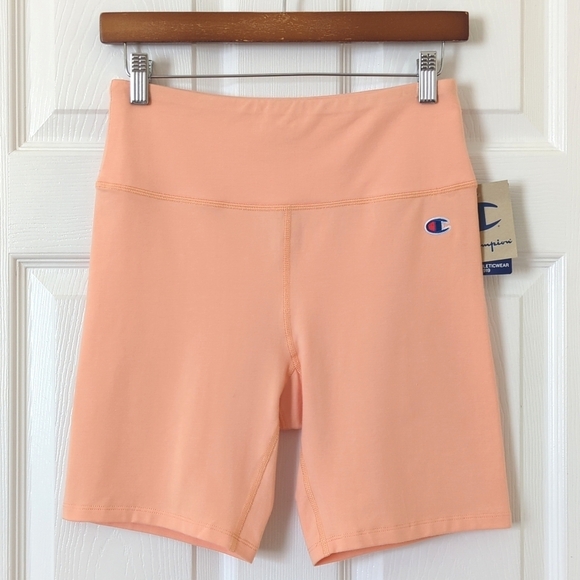 Champion Everyday Classic Cotton High Waisted Soft Bike Shorts Peach Orange M - Picture 1 of 11